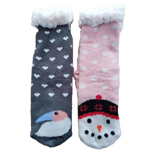 2 Pieces Value Pack.Women's Fleece velvet Lining Knit Slipper Socks.