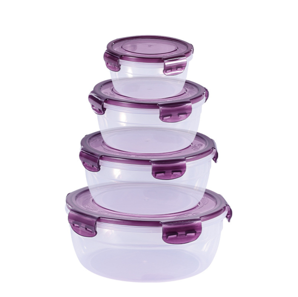4Pieces Food Preservation Box, Sealed Transparent Lunch Box - Purple
