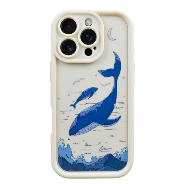 Whale Print Anti-Bump Phone Case Compatible With iPhone 16 Pro Max - Blue