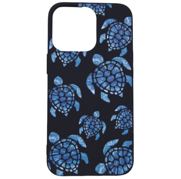 High Quality Blue Turtle Design Phone Case For iPhone 13 Pro - Black/Blue