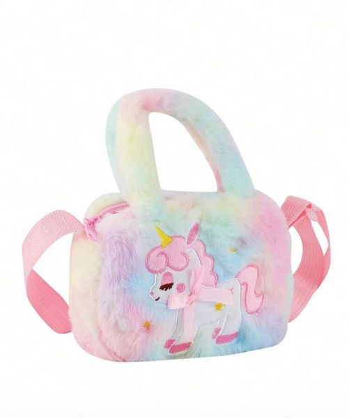Plush Unicorn Handbag - Rainbow Pastel Kids Bag