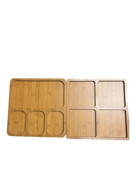Eco-Friendly Bamboo Food Trays with Compartments - Set of 2