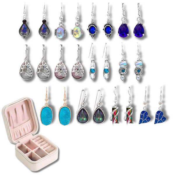 12 Pairs Teardrop Earrings Zirconia Hoops &amp; Travel Jewelry Box - Gift for Her