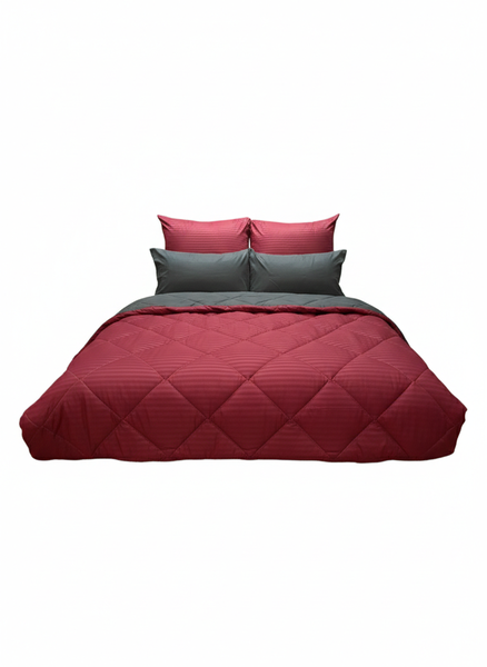 5-Piece Reversible Diamond-Stitched Comforter Set - Burgundy &amp; Grey