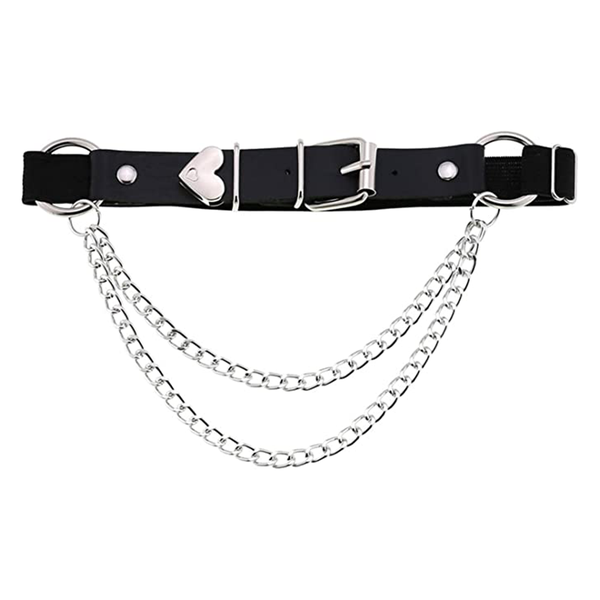 Adjustable Punk Leather Garter Belt Leg Garter with Chain - Pink