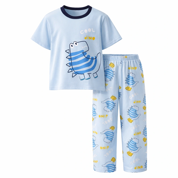 Dinosaur Themed Kids Pajama Set - Blue