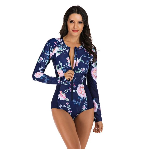 Iconix Women's Blue and Pink Long-sleeve Zip Swimwear