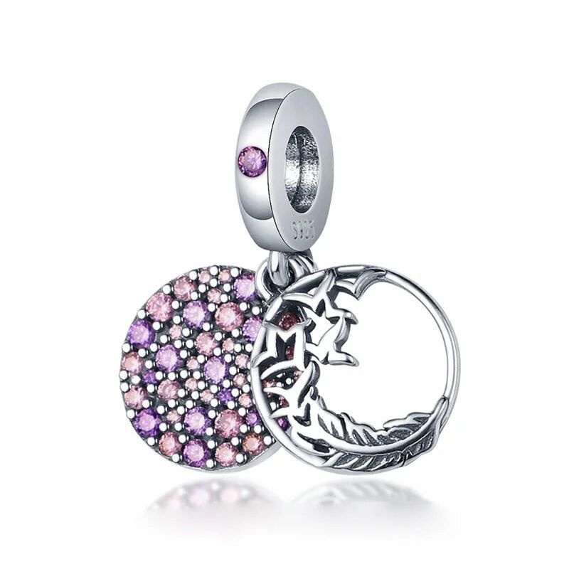 Purple Diamante Feather and Bird Charm For Charm Bracelet