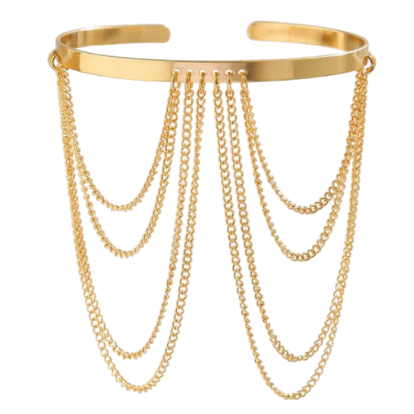 Elegant Multi-Layered Chain Arm Cuff with Drape Detailing - Gold