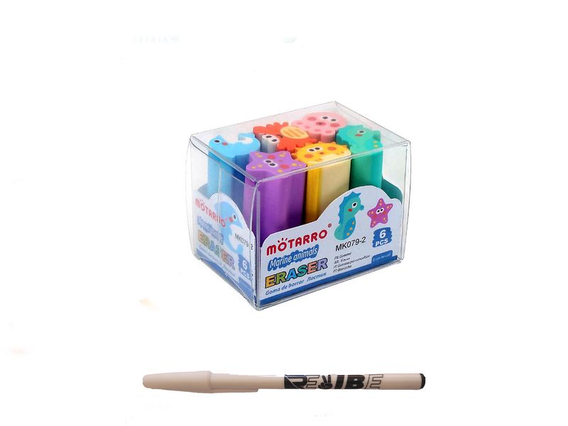 Kids Marine Animals Cute Eraser Box Set of 6pcs Added ReVibe Pen