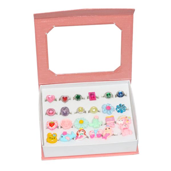 24 Piece Little Girl Jewel Rings Dress Up Pretend Play Jewelry Ring