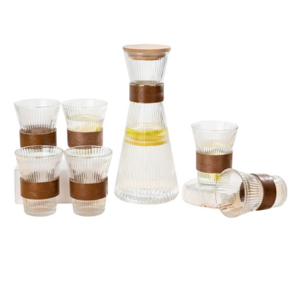 7 Piece Glass Jug and Tumbler Set 1L with 6 Drinking Glasses