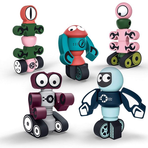 Magnetic Robots, Magnetic Blocks Set for Kids with Storage Box - 35 Piece