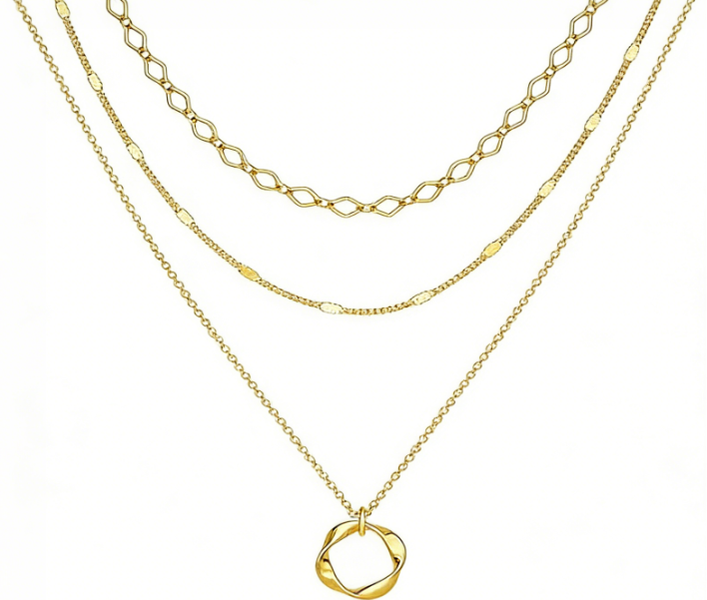 14K Gold Plated Multi-Layered Necklace Set