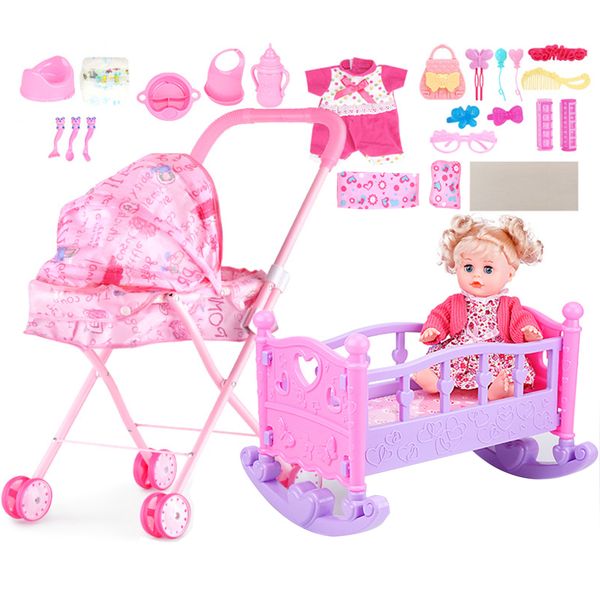 Dolls Buggy Toy Set 54cm Stroller Toys with 33cm Baby Doll as Girls Gift