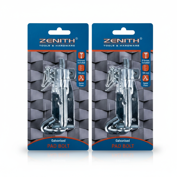 Zenith 100mm Galvanized Pad-Bolt with Installation Screws - 2 Pack