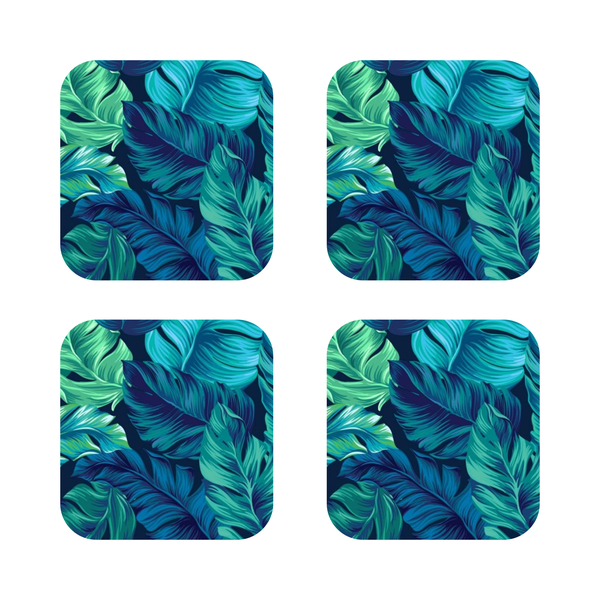 Custom Printed Blue Leaves wooden Coasters