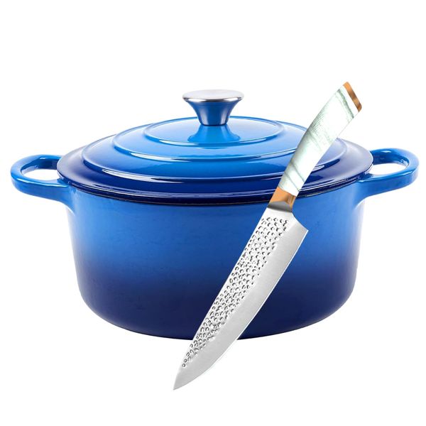 2 Piece, 24cm - Large Enameled Cast Iron Pots with Carving Knife