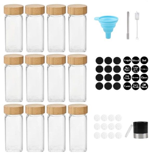 12-Piece 120ml Glass Spice Jar Set - Transparent