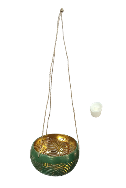 Candle holder Coconut Shell Hanging With LED Tea Light - Blue Fishies