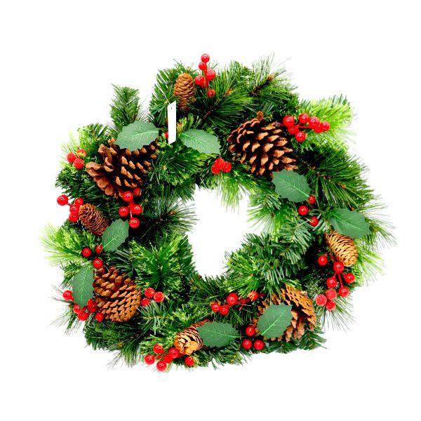 Christmas Advent Wreath with Red Berries, Pine Cones (50cm)