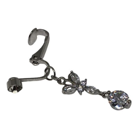 Womens Cubic Zirconia Butterfly Pattern Clip On Belly Ring Image
