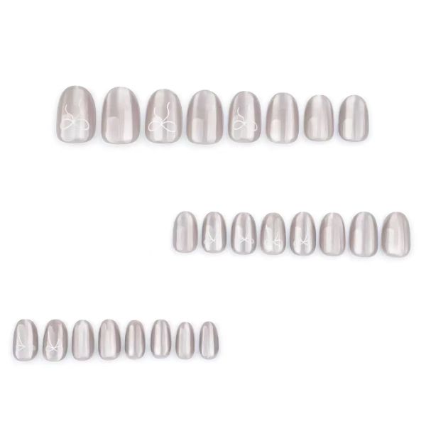 Minimalist French Style Gray Bow Solid Color Almond Shaped Nail Art