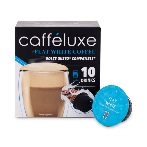 Caffeluxe Dolce Gusto Compatible Flat White Coffee Capsules 10 Box