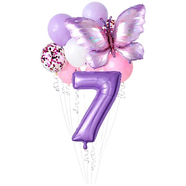 40 Inch - Purple Butterfly Number 7 - Balloon Set
