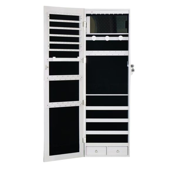 HOMEPOLA 6 LEDs Mirror Jewelry Cabinet 120cm Wall/Door Mounted Organizer
