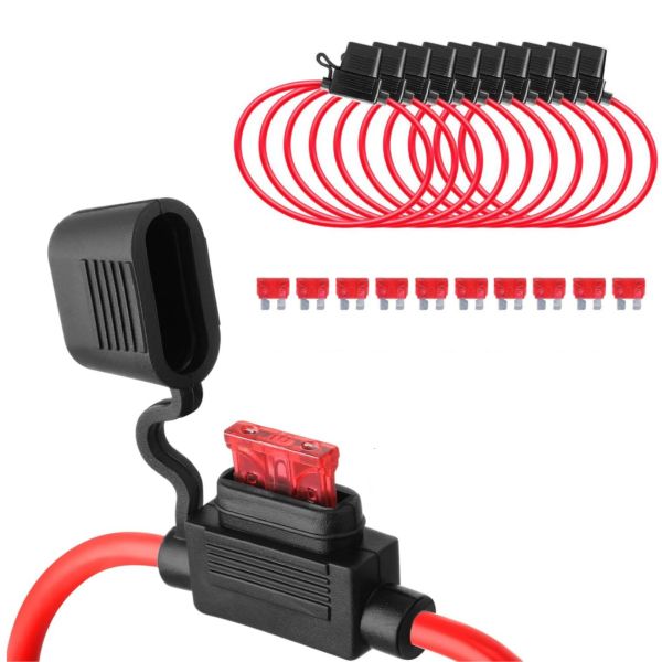 10 Pack 16 AWG Inline Automotive Fuse Holder 12V for 10A Blade Fuse