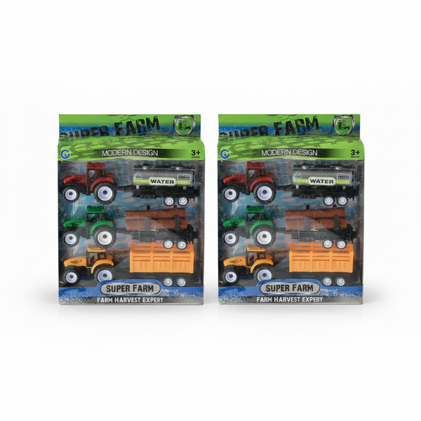 Farm Tractor Toy Vehicles Set - 3 Piece with Moving Parts - 2 Pack