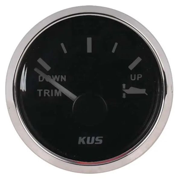 KUS 52mm Trim Gauge for Boats - Black and Silver with Red Backlight