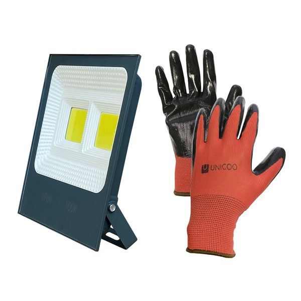 Unicoo Gloves and FLQ 100W COB LED Flood Light Value Pack