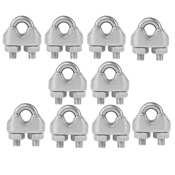 Tool DIY Heavy Duty U-Shaped Stainless Steel Wire Cable Clamps 10pc - 2.1cm
