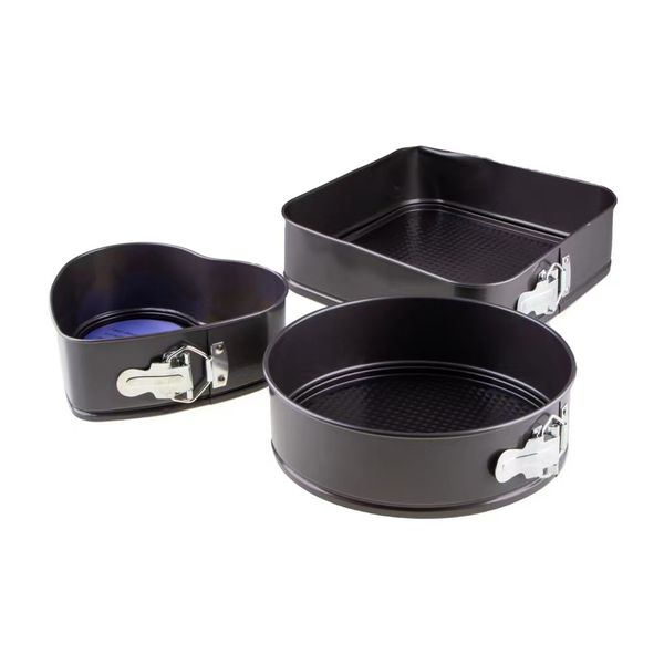 Non-Stick Steel Heart Round Square Shape Baking Cake Mould - 3-Piece