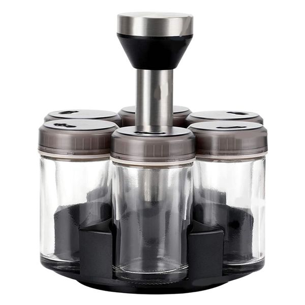 6 Pieces Clear Spice Bottles with a 360° Stand Base AD-342