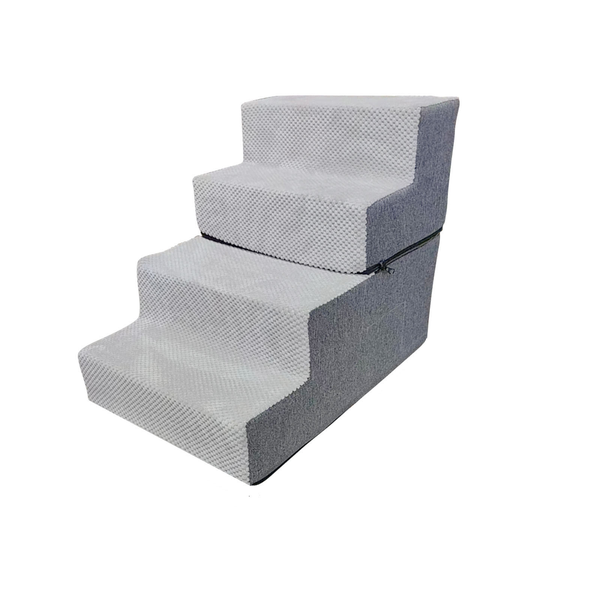4-Step Pet Stairs For Bed &amp; Couch Foam Steps Non-Slip Cover And Toy