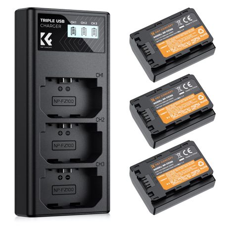 K&F NP-FZ100 Kit - 3 Sony Compatible Batteries & Triple Charger | KF28.0038 Image