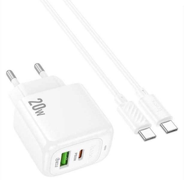 20W Fast Wall Charger + Plug Cable Set - Type-C &amp; USB-A Dual Port