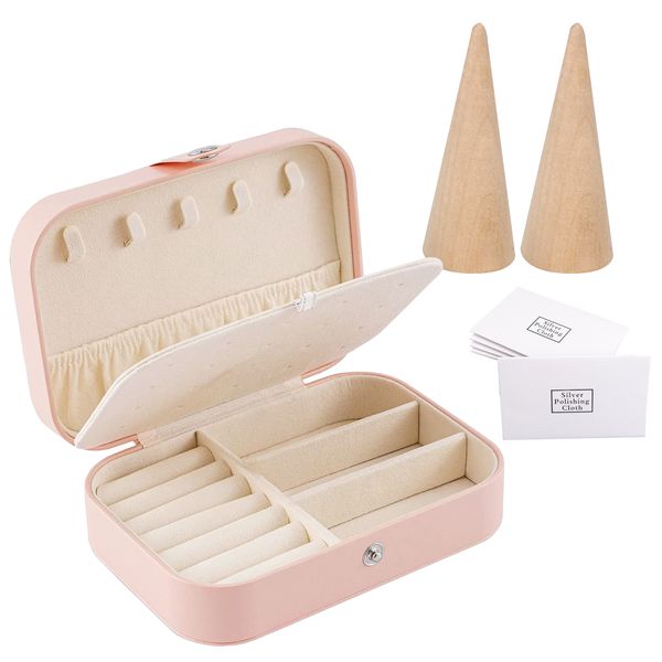 Portable 2 Layers Jewellery Storage Box, 2 Pieces Ring Display Stand Kit