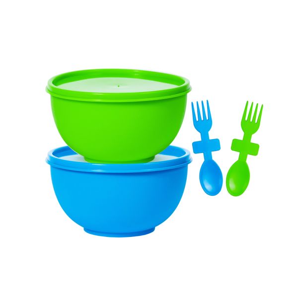 Lumoss - Miso Bowl with Forkspoon - 2 Pack Cyan &amp; Neon Green