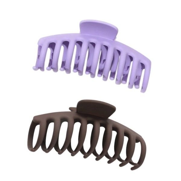 2-Piece Large Hair Claw Set - Purple &amp; Brown