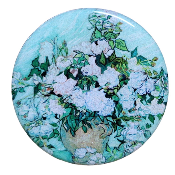 Van Gogh White Painted Flowers &amp; Vase Doorknob