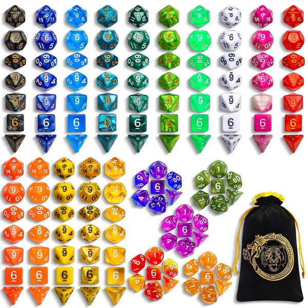 Super D&amp;D Polyhedral Dice Set - 140 Piece Acrylic Dice with Bag