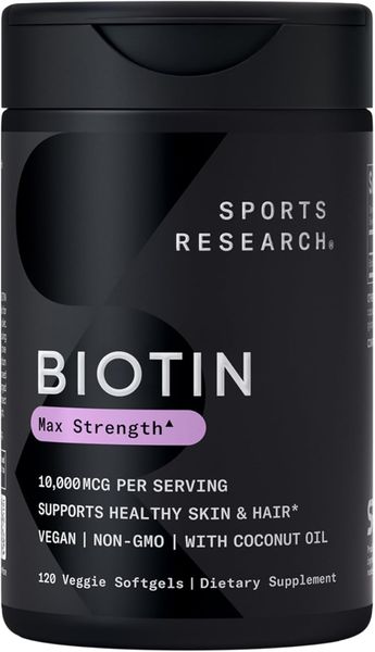 Sports Research Biotin 10,000mcg with Organic Coconut Oil - 120 Softgel