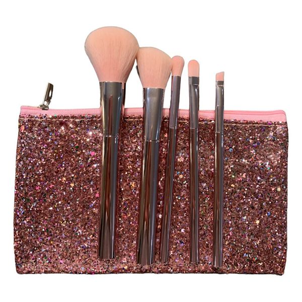 5 Piece Makeup Brush Set with Bling Cosmetic Bag