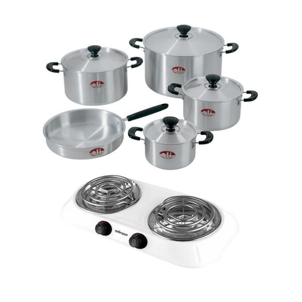 Oli - Impala Casserole Pot Set - 9 Piece with Hotplate - White