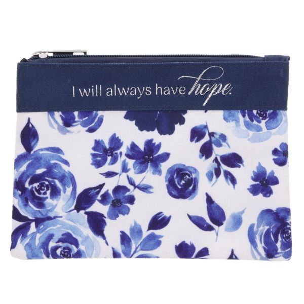 Zipper Pouch - I Will Always Have Hope, Canvas, Blue Roses