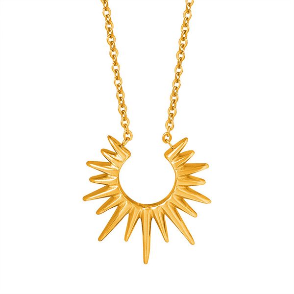 Geometric Sunburst Pendant Necklace - Gold Plated Titanium Steel Minimalist